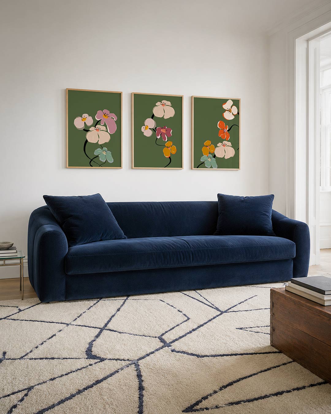 Bloemvormen en kleuren driedelige posterset – deze posterset in drie delen toont speelse bloemen in