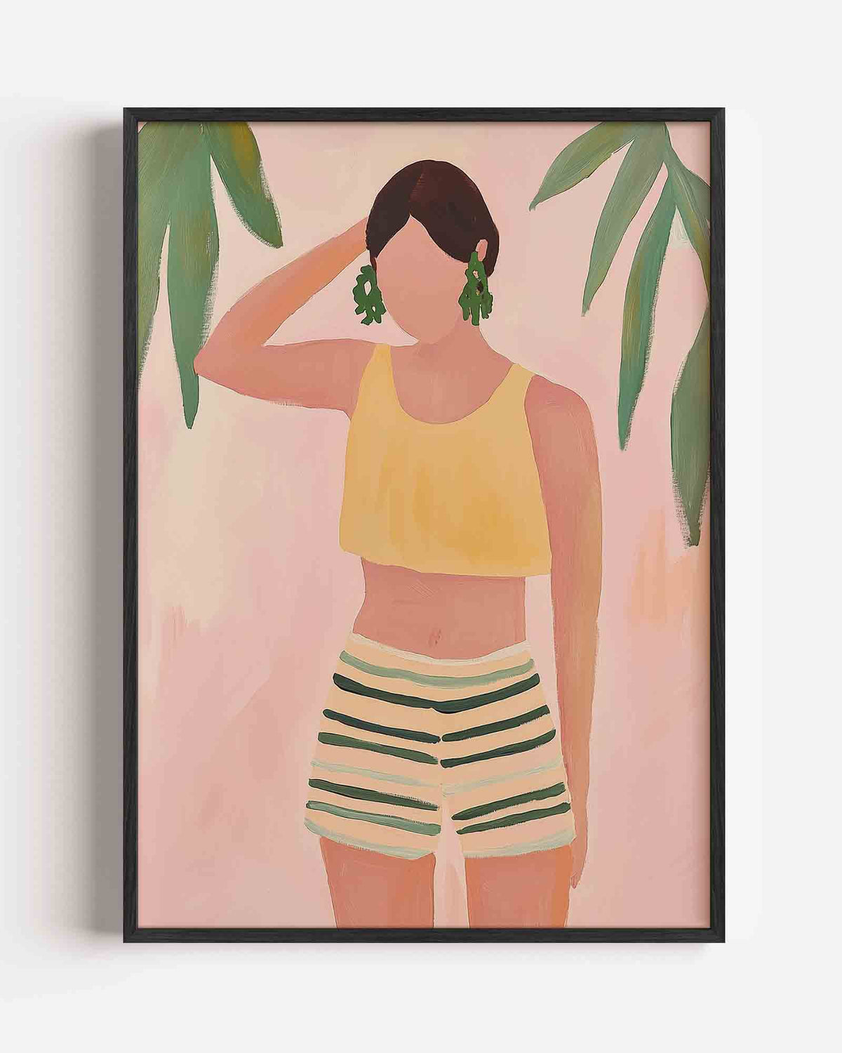 Vrouw met groene oorbellen – pastel portret poster als wanddecoratie
