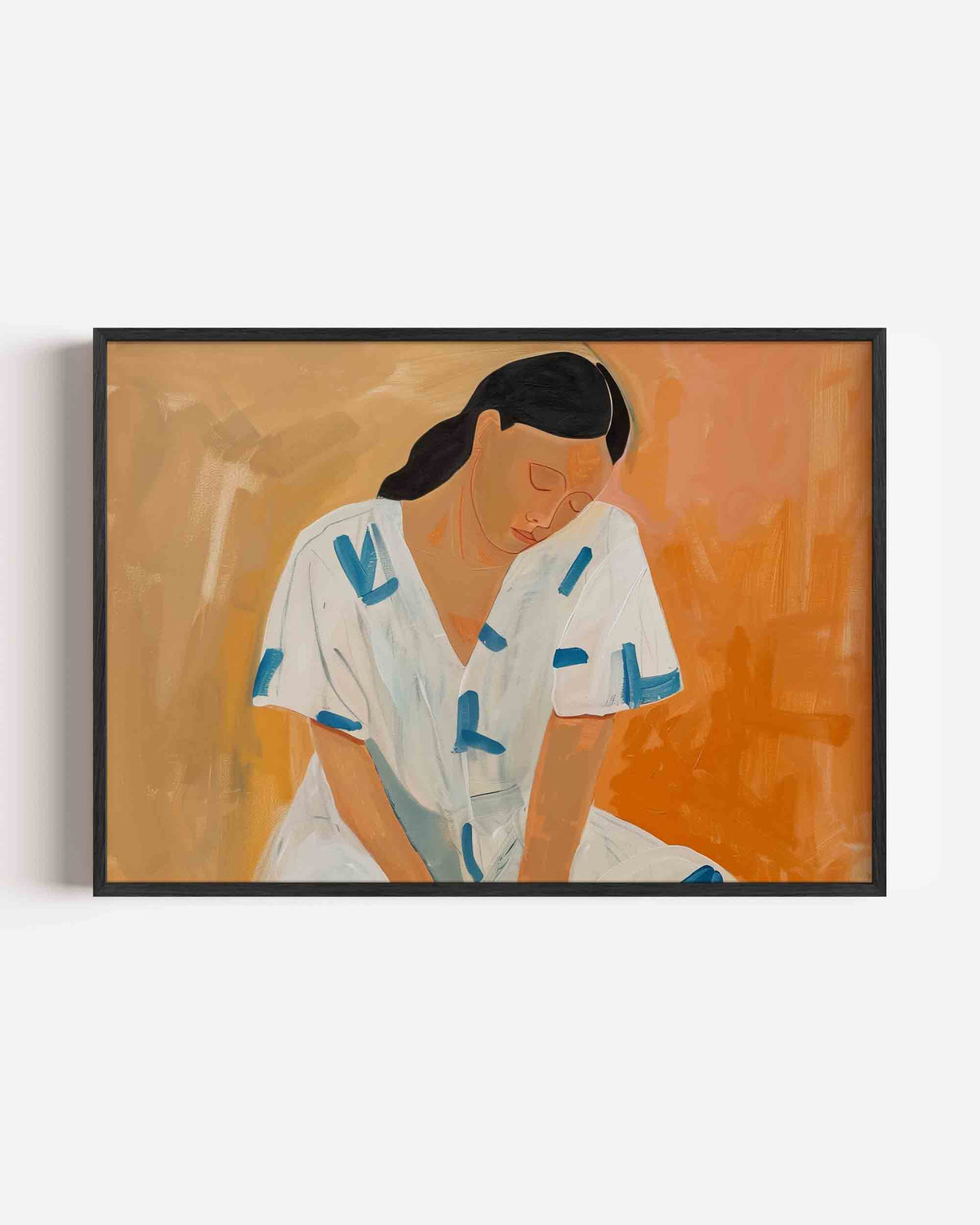 Vrouw in witte jurk – hedendaagse illustratie poster in landscape formaat