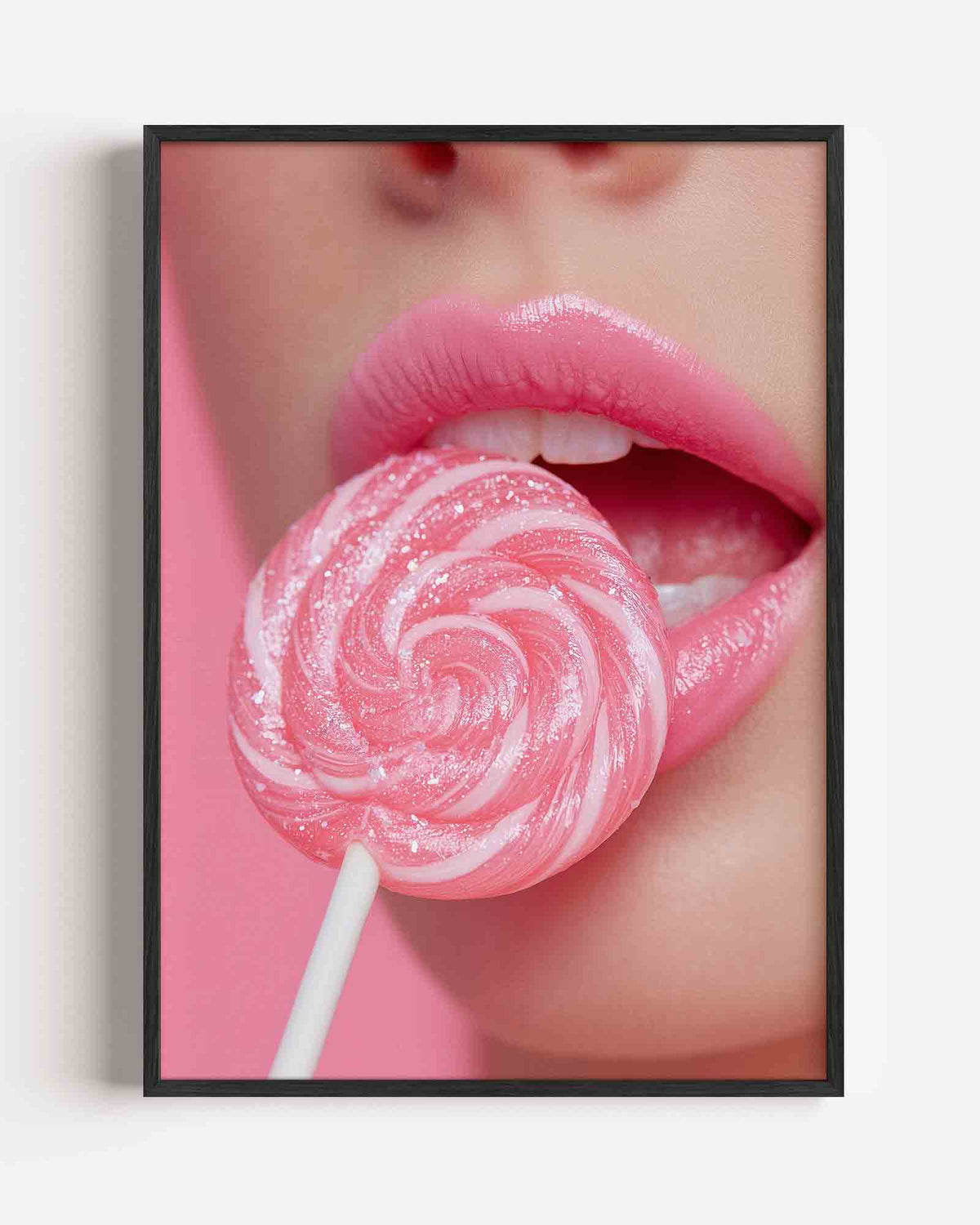 Roze lolly – Pop Art portret poster als wanddecoratie