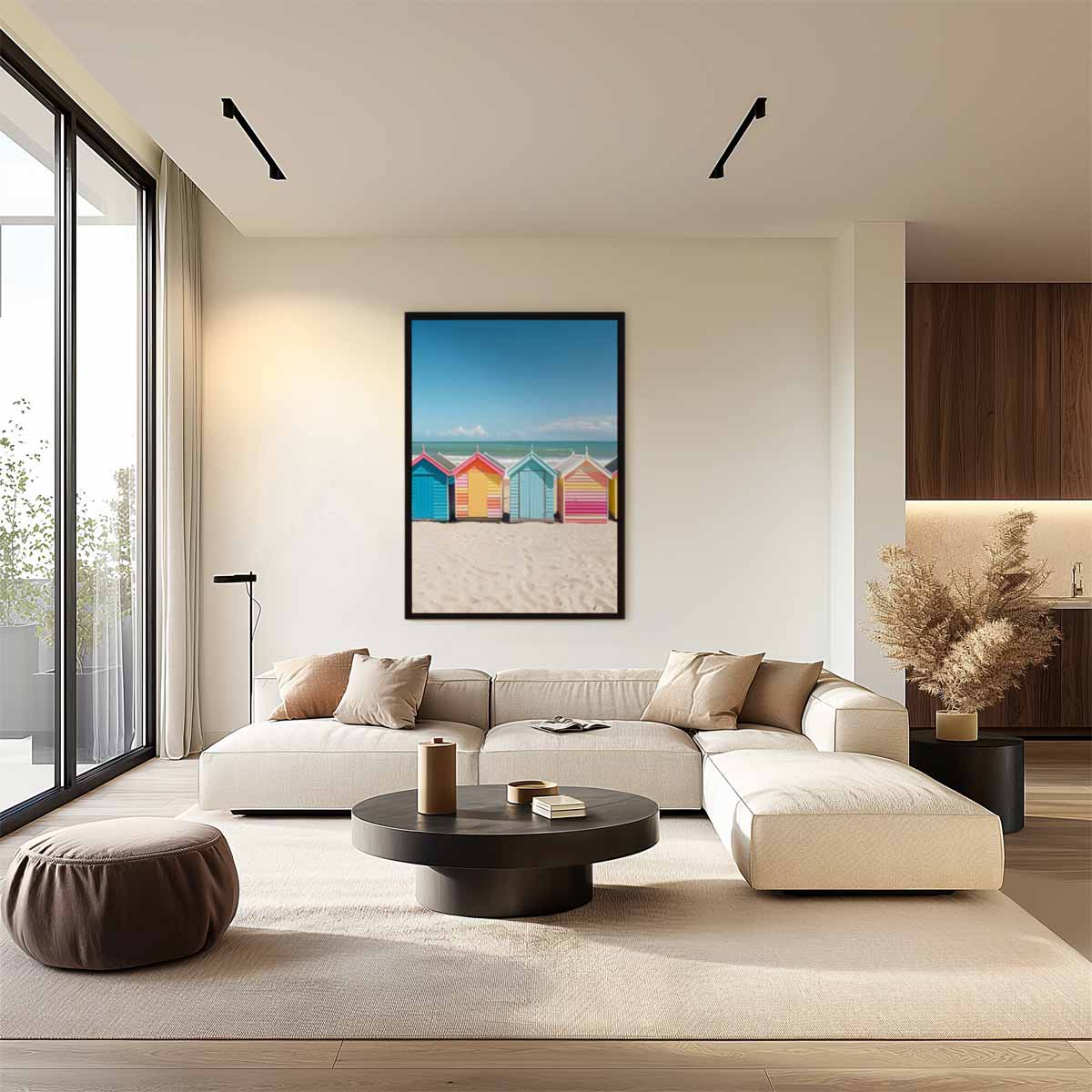 Kleurrijke Strandhuisjes – staand kunstwerk voor modern interieur