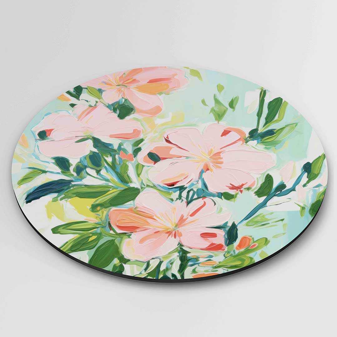 Bloemen en bladeren – ronde textuur wanddecoratie van WallArtistic