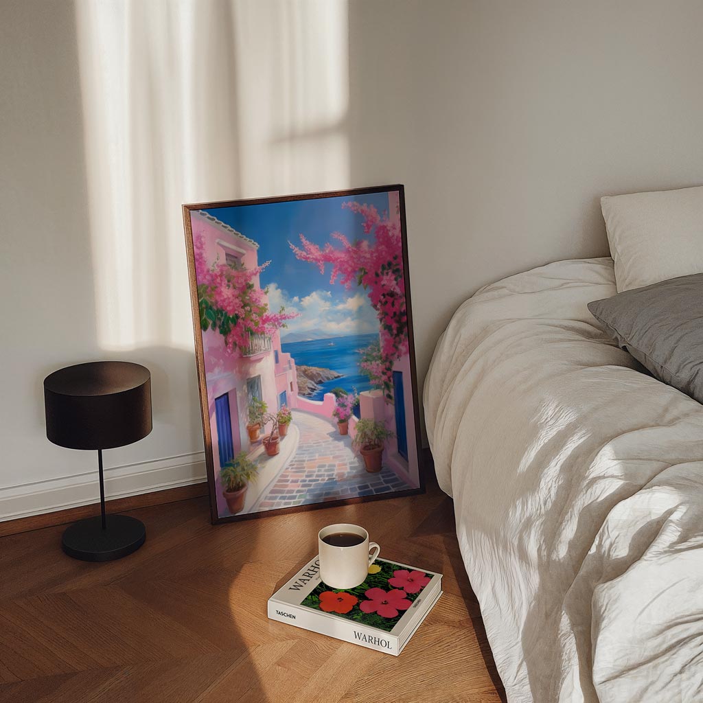 Droomachtige Middellandse Zee Straat – staande Popart wanddecoratie van WallArtistic