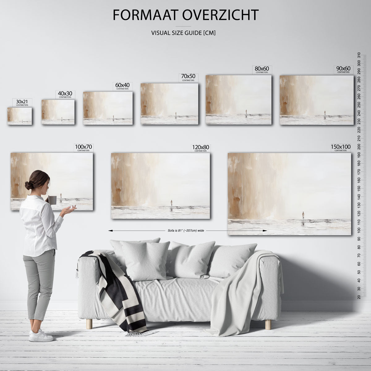 Eenzaam figuur in landschap – liggende muurposter met kleurrijke abstracte vormen