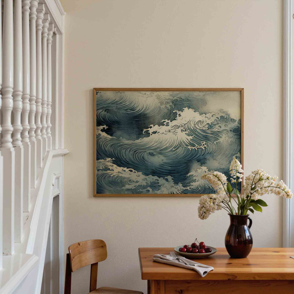 Golvende zee – liggende illustratie poster als wanddecoratie