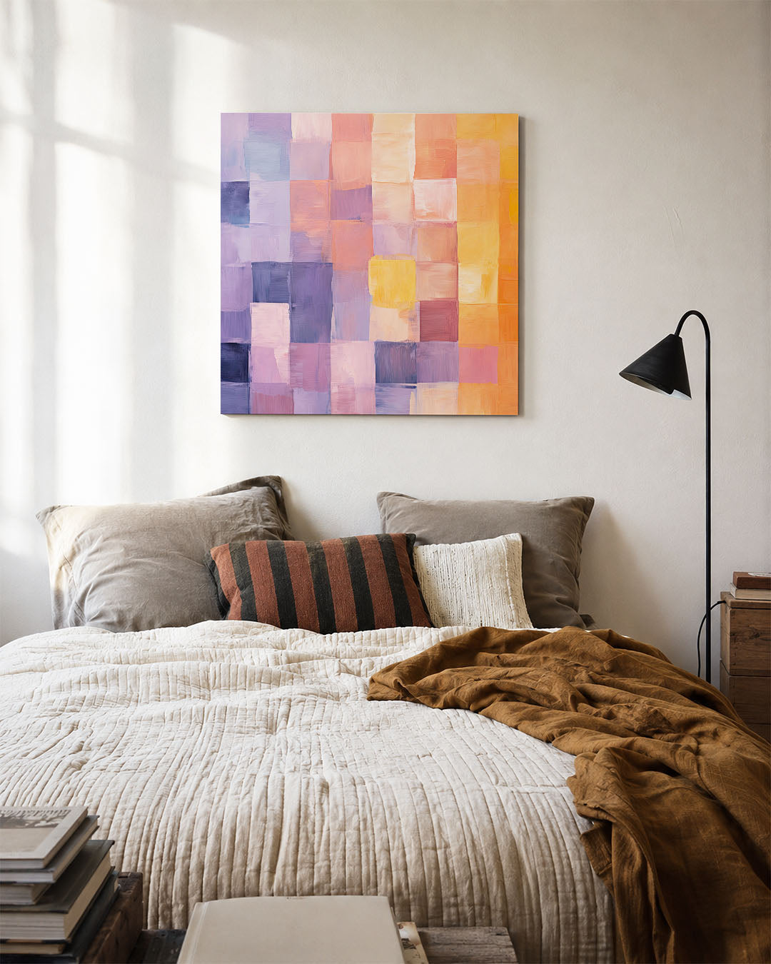 Kleurrijke geometrie kunstwerk – detailweergave – dit kunstwerk toont een levendige compositie van rechthoeken in zachte