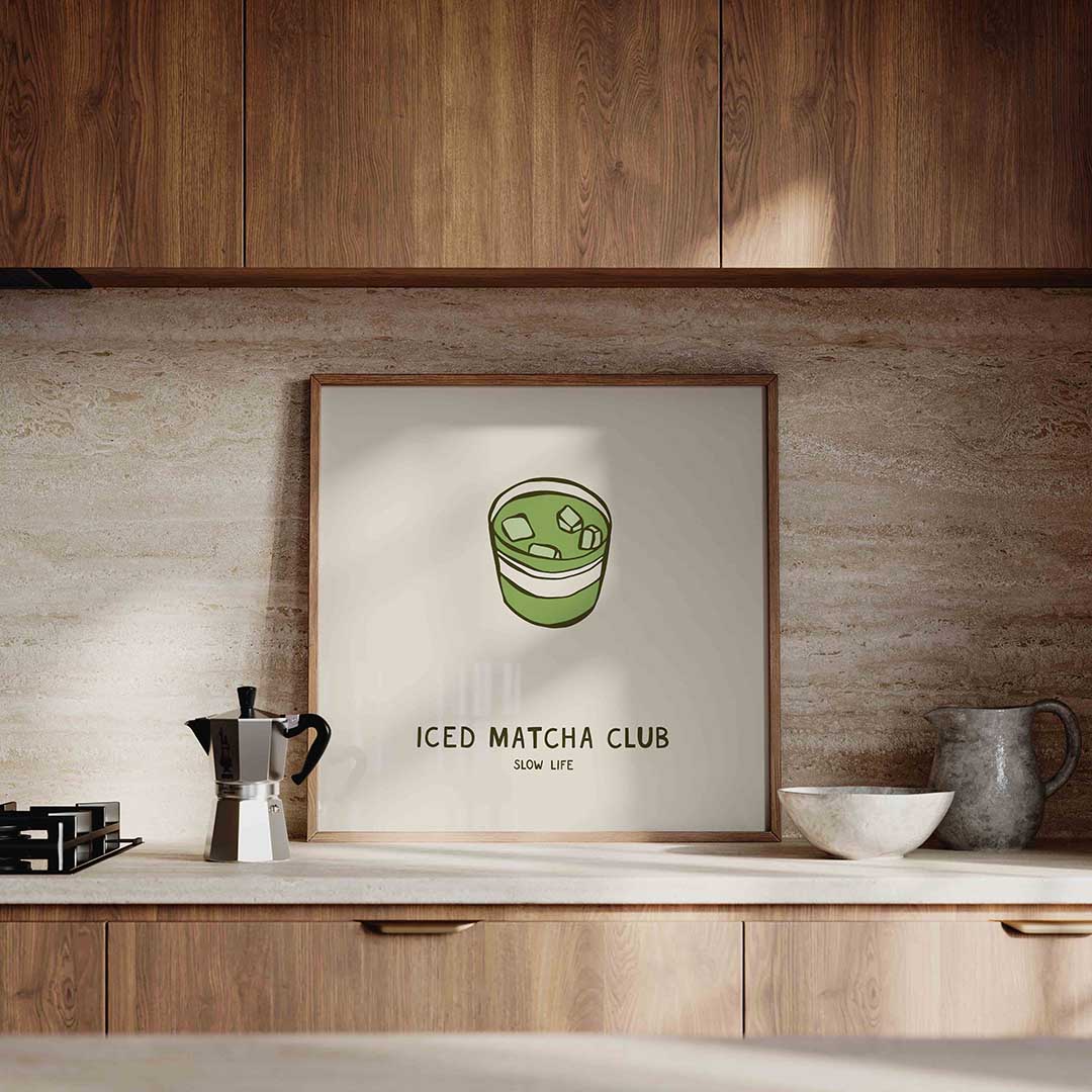 Iced matcha club – Aziatische wandkunst als vierkante poster