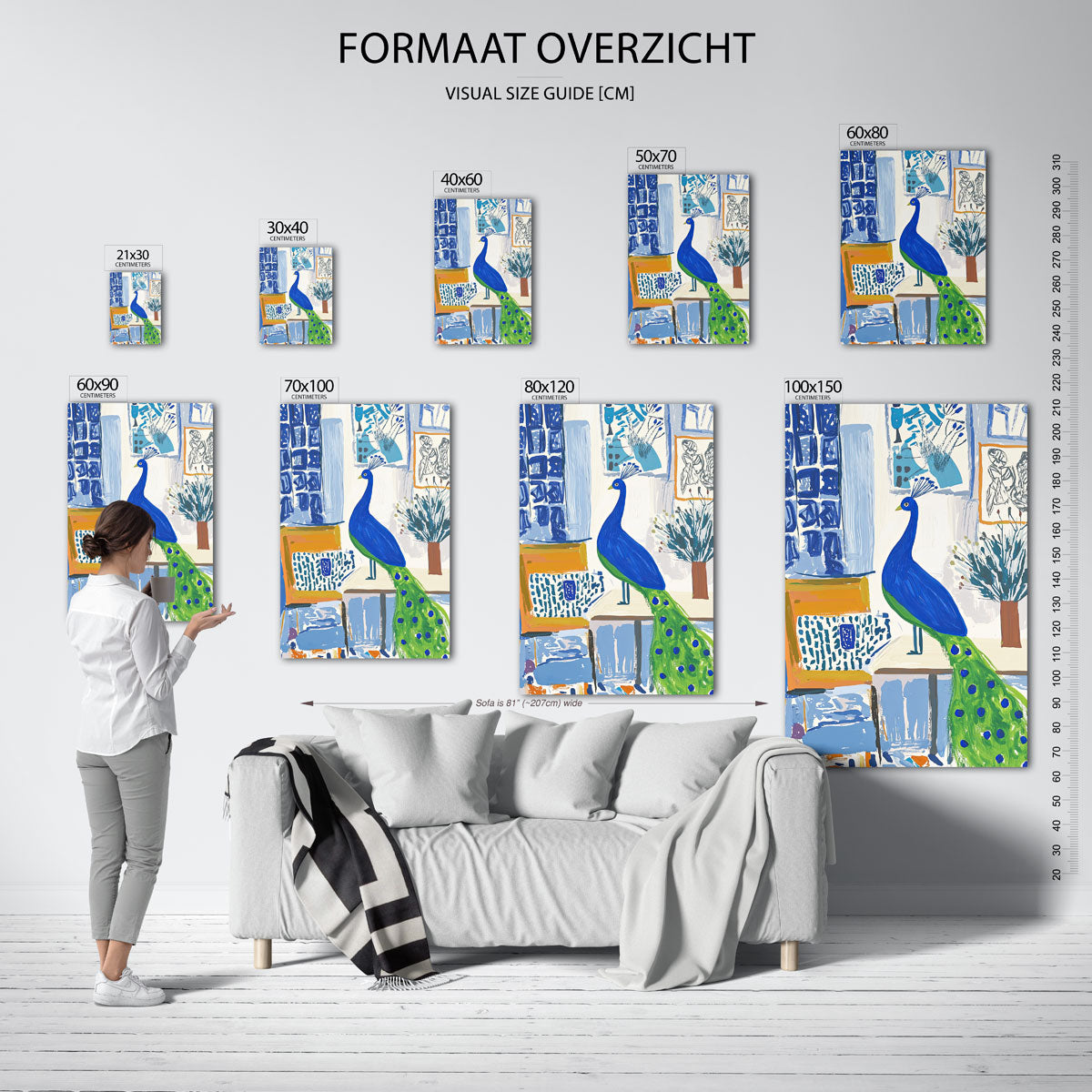 Pauw in interieur – staande muurposter met dierenthema