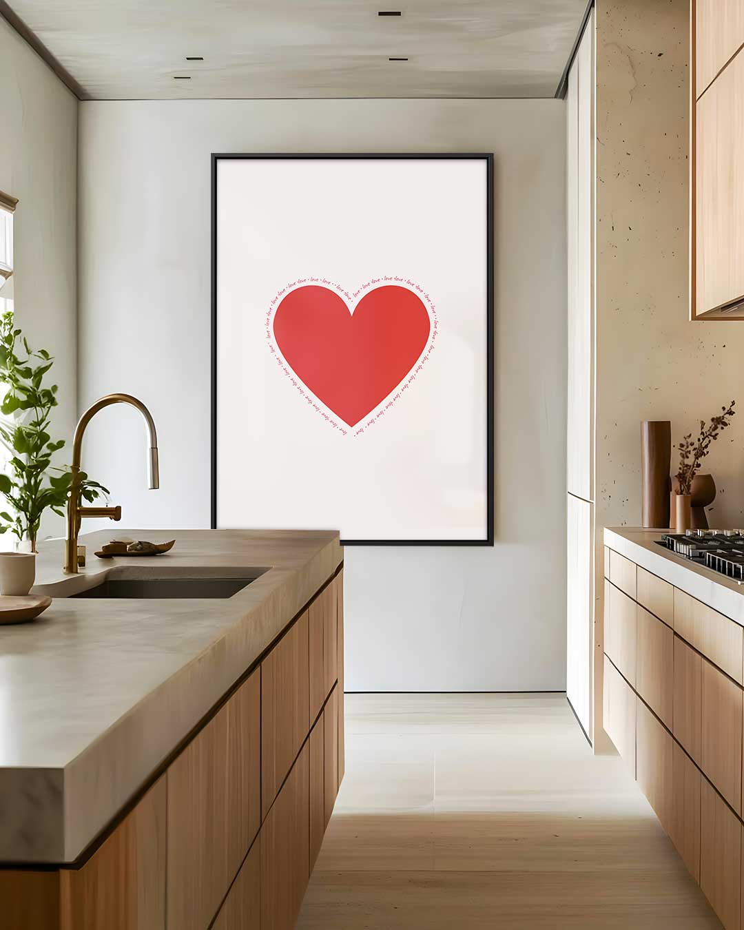 Rood Hart met Liefdevolle Rand – dibond wanddecoratie in staand formaat