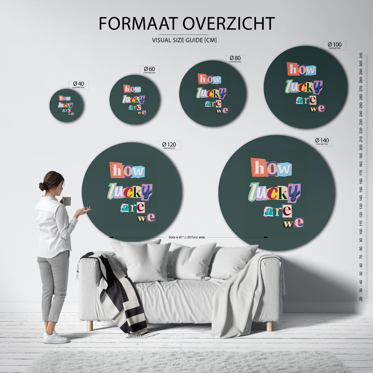 How lucky are we – kleurrijke wandkunst als muurcirkel
