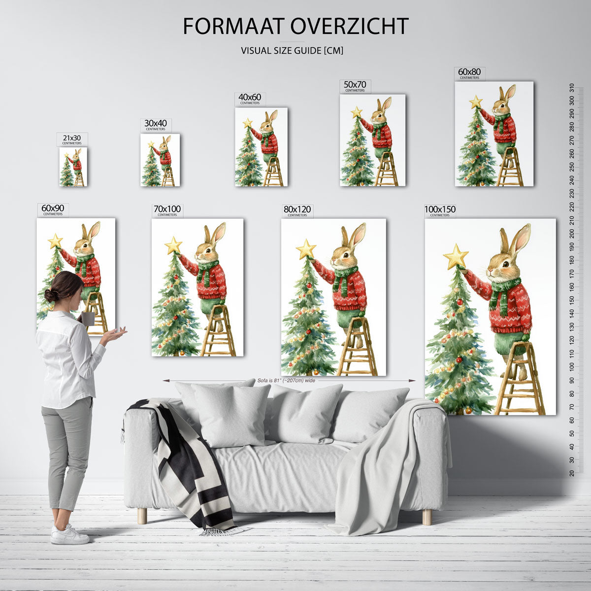 Konijn met kerstboom – staande muurposter voor de kinderkamer