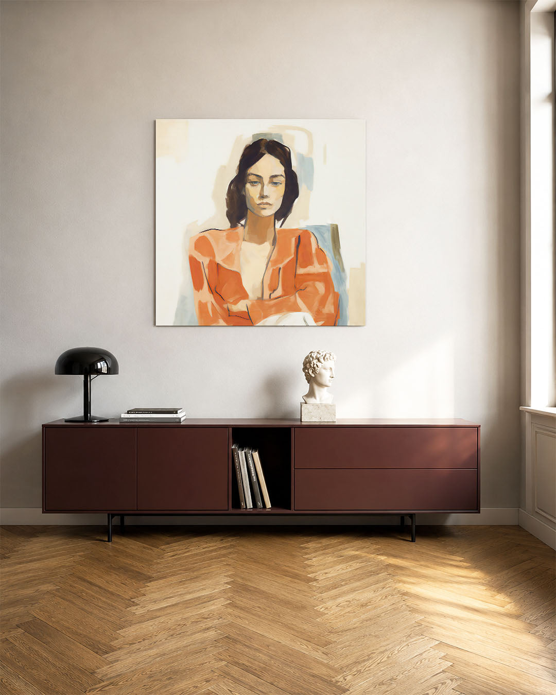 Portretstudie kunstwerk – tweede productweergave – dit werk toont een vrouwelijk portret met vloeiende lijnen en zachte