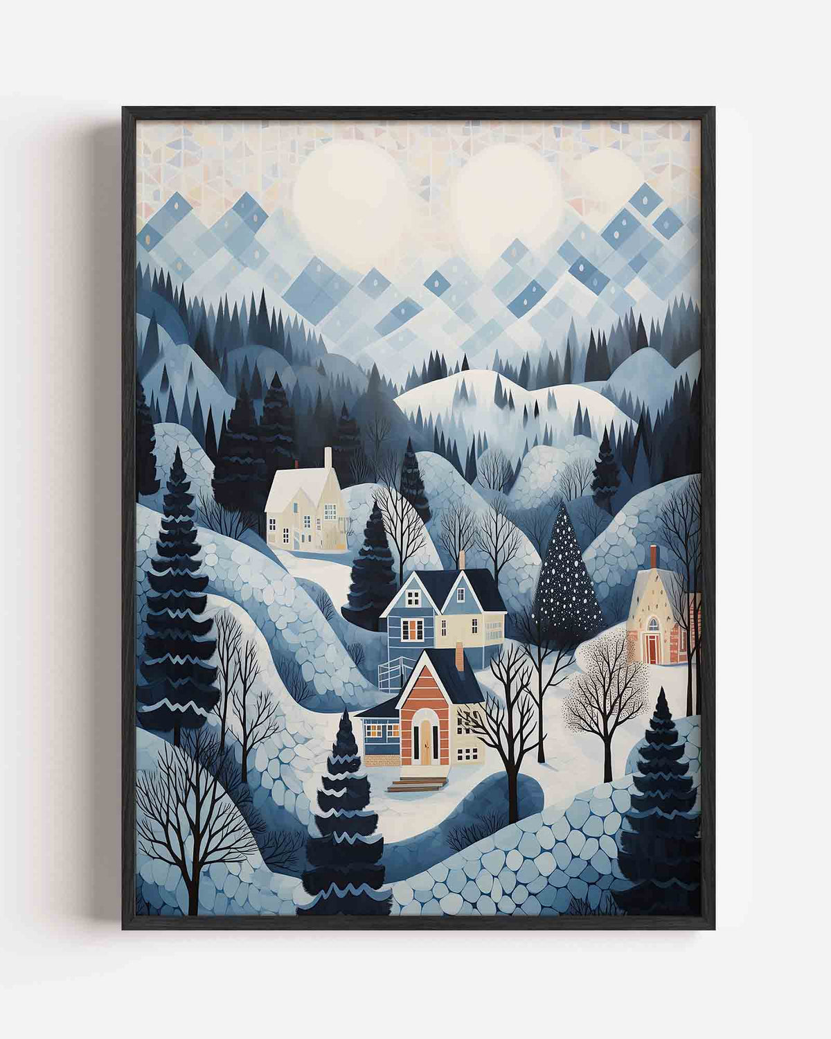 Winterlandschap met huizen – kerst portret poster als wanddecoratie