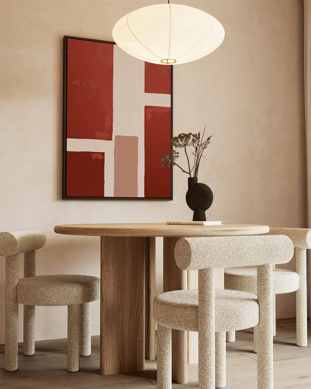 Warm Abstract Grid – kunstwerk met zwarte baklijst
