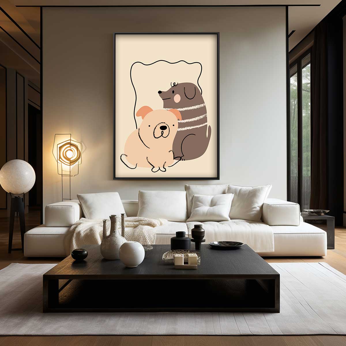 Schattige Honden Vrienden Illustratie – canvas wanddecoratie in portret formaat