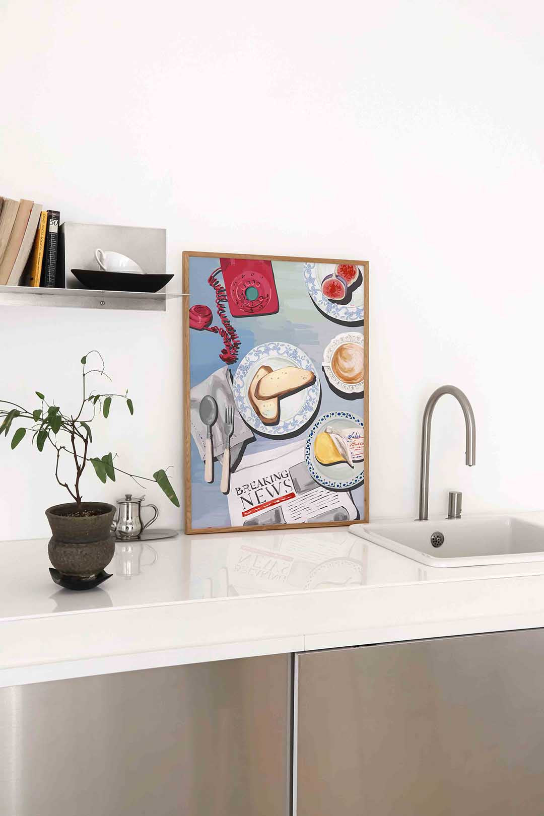 Ontbijttafel met telefoon – staande keuken wanddecoratie van WallArtistic