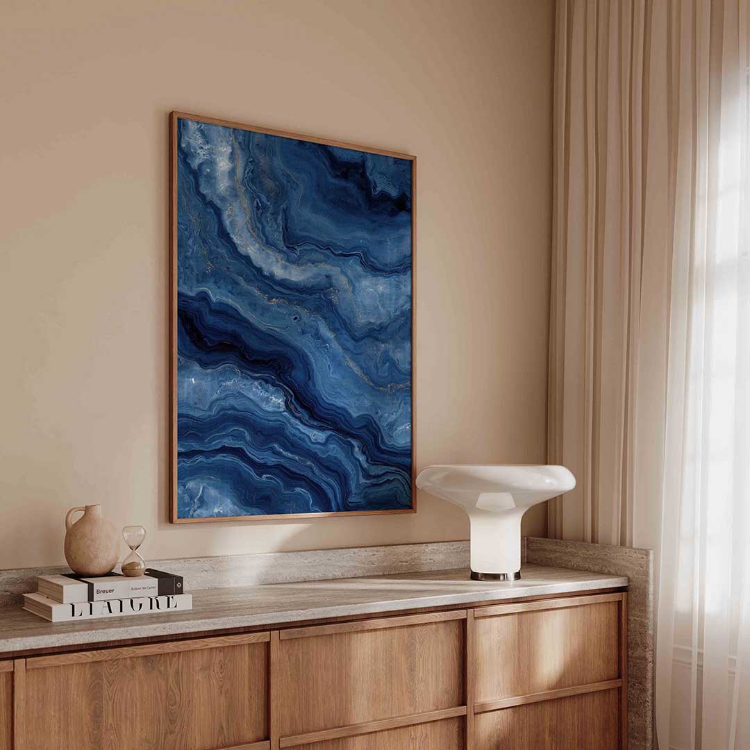 Blauwe marmerstructuur – abstracte poster in staand formaat