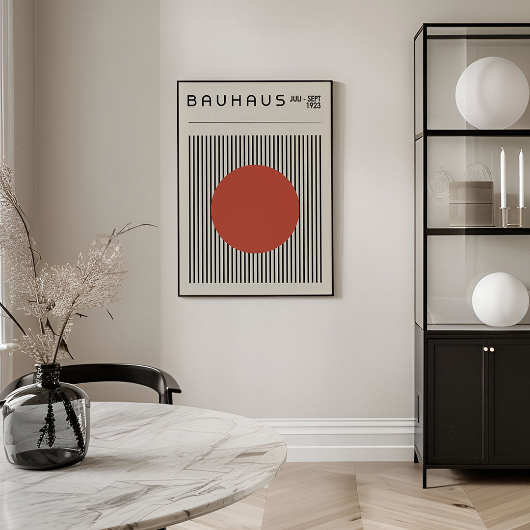 Lijnen en cirkel – geometrische Bauhaus poster in staand formaat