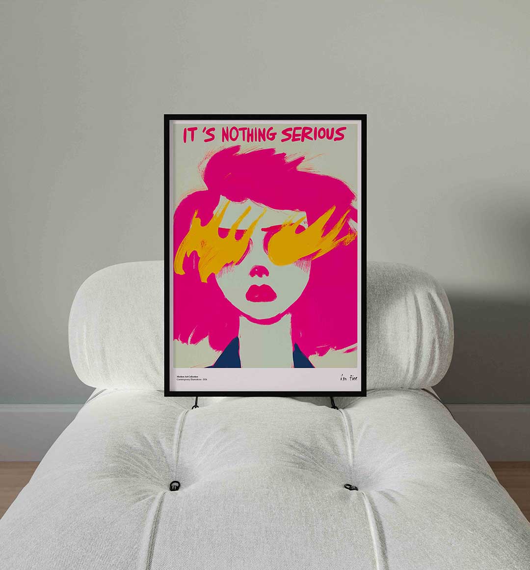 Portret met roze en geel – staande Pop Art wanddecoratie van WallArtistic