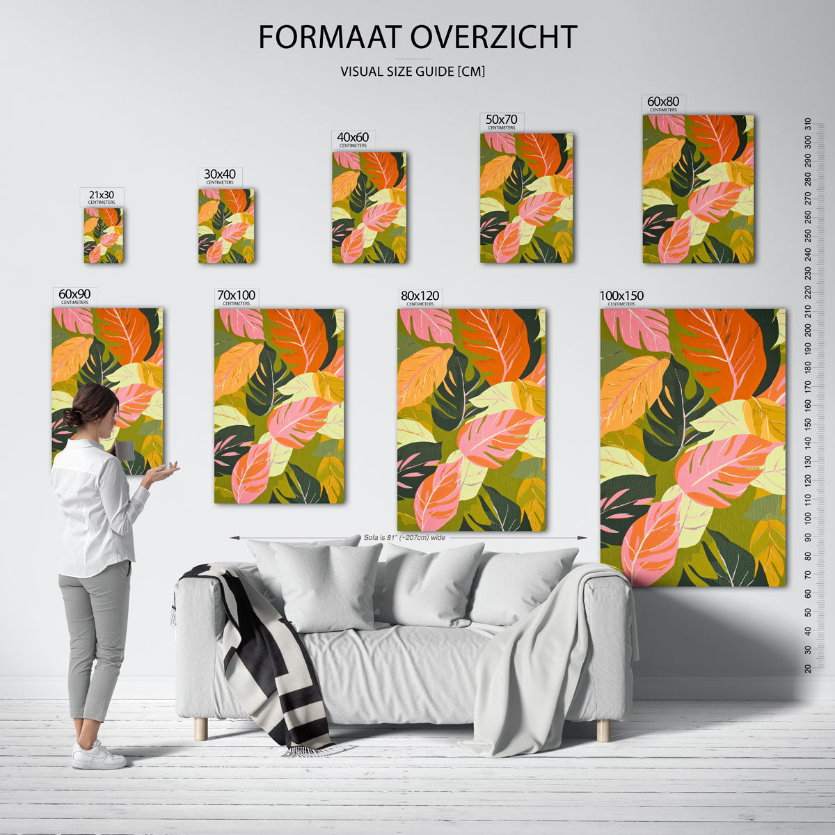 Bladeren in levendige tinten – staande muurposter met jungle thema