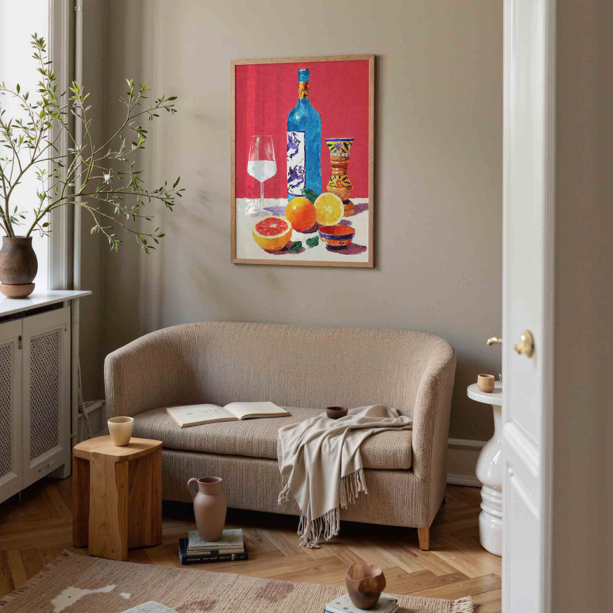 Fles en citrus – illustratie poster in staand formaat