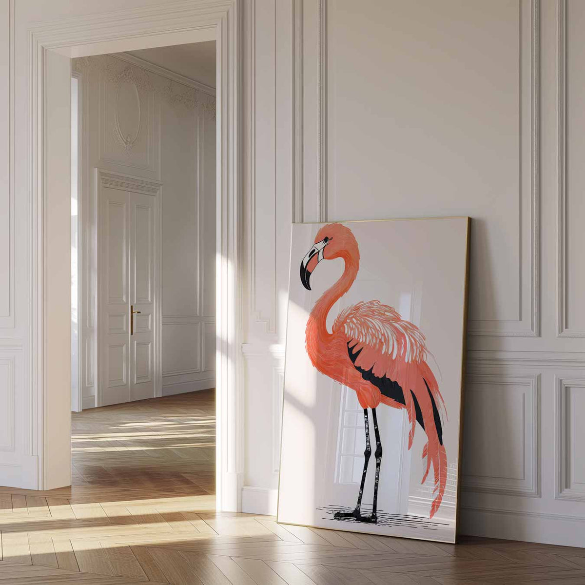 Stijlvolle Flamingo – dierenposter als moderne staande wanddecoratie