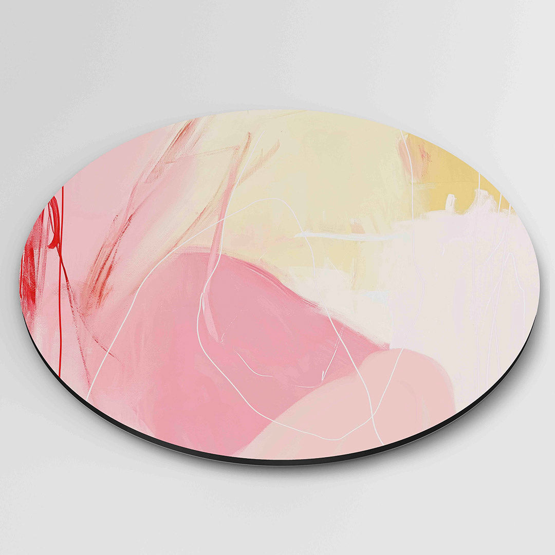 Abstracte roze en gele – moderne ronde wanddecoratie van WallArtistic