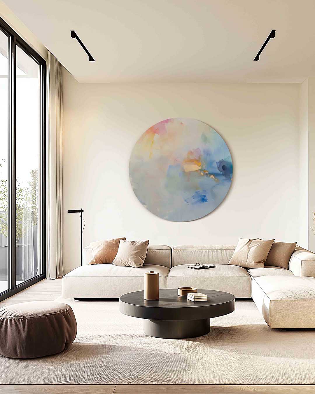 Abstracte pastelkleuren – kleurrijke muurcirkel als ronde wanddecoratie