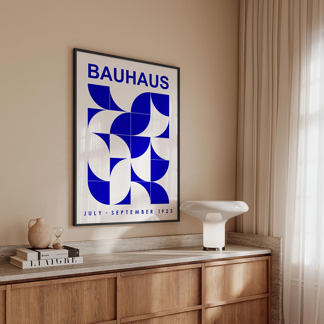 Vormritme en kleur – geometrische Bauhaus poster in staand formaat