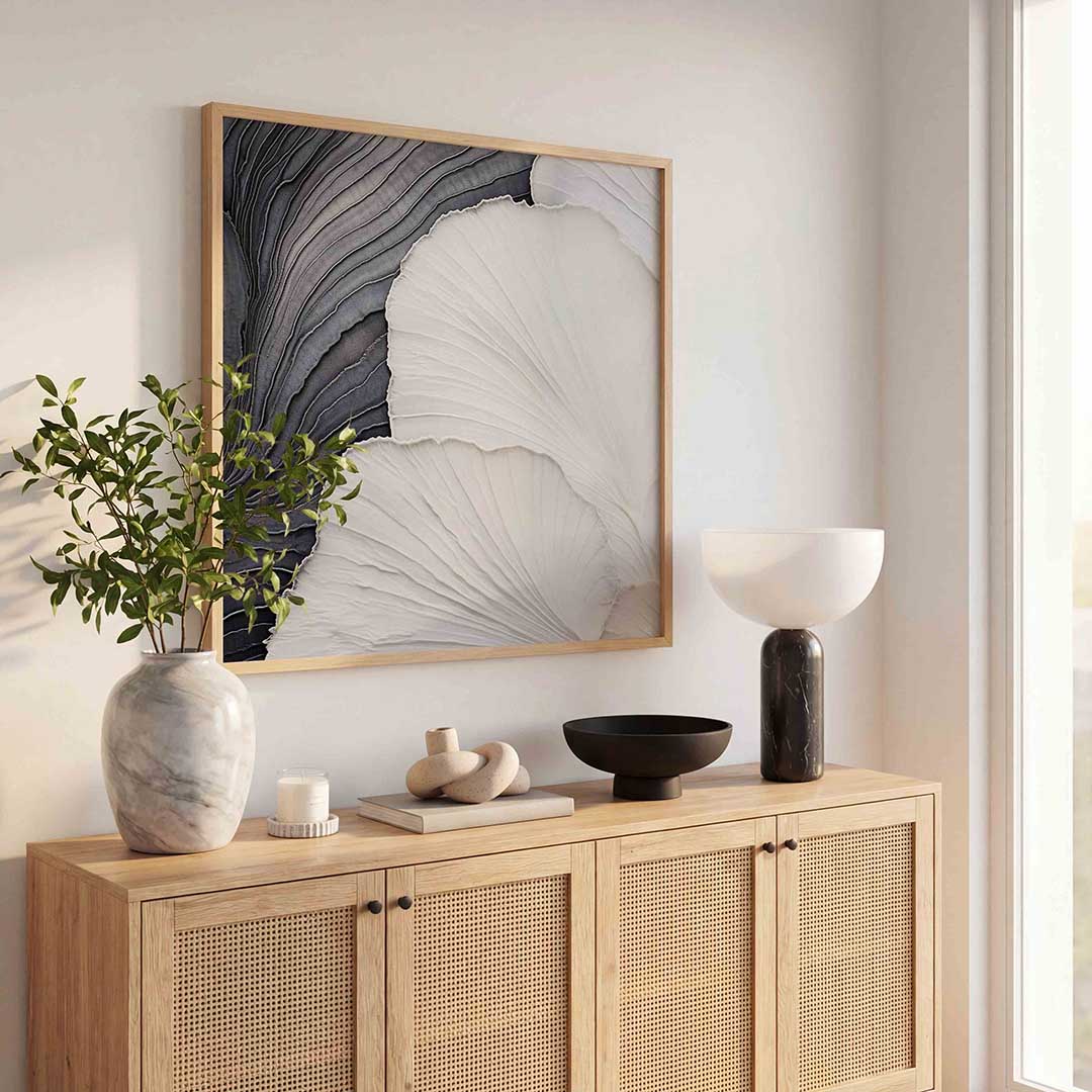 Golvende lijnen – rustige abstracte wandkunst als vierkante poster