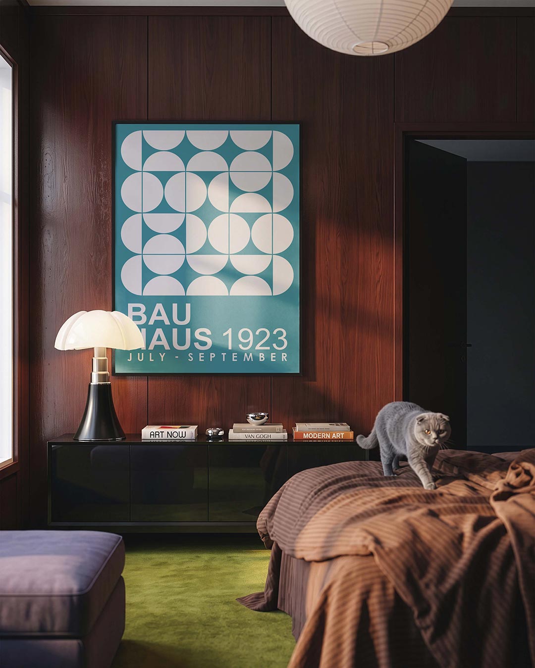 Cirkelpatroon en tekst – geometrische Bauhaus poster in staand formaat