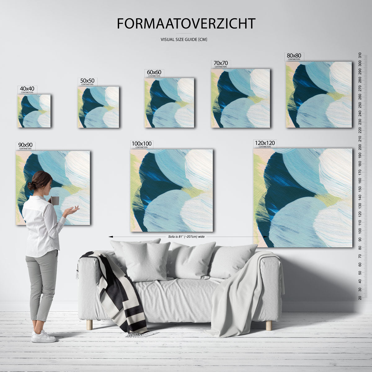 Abstracte blauwe vormen – vierkante muurposter met artistieke uitstraling