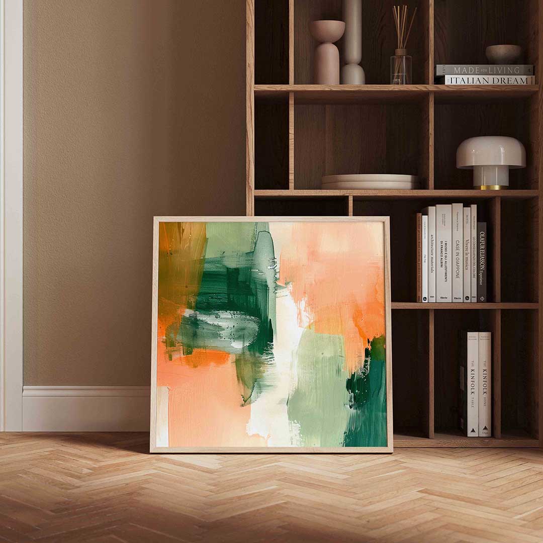 Abstracte penseelstreken – kleurrijke vierkante wanddecoratie van WallArtistic