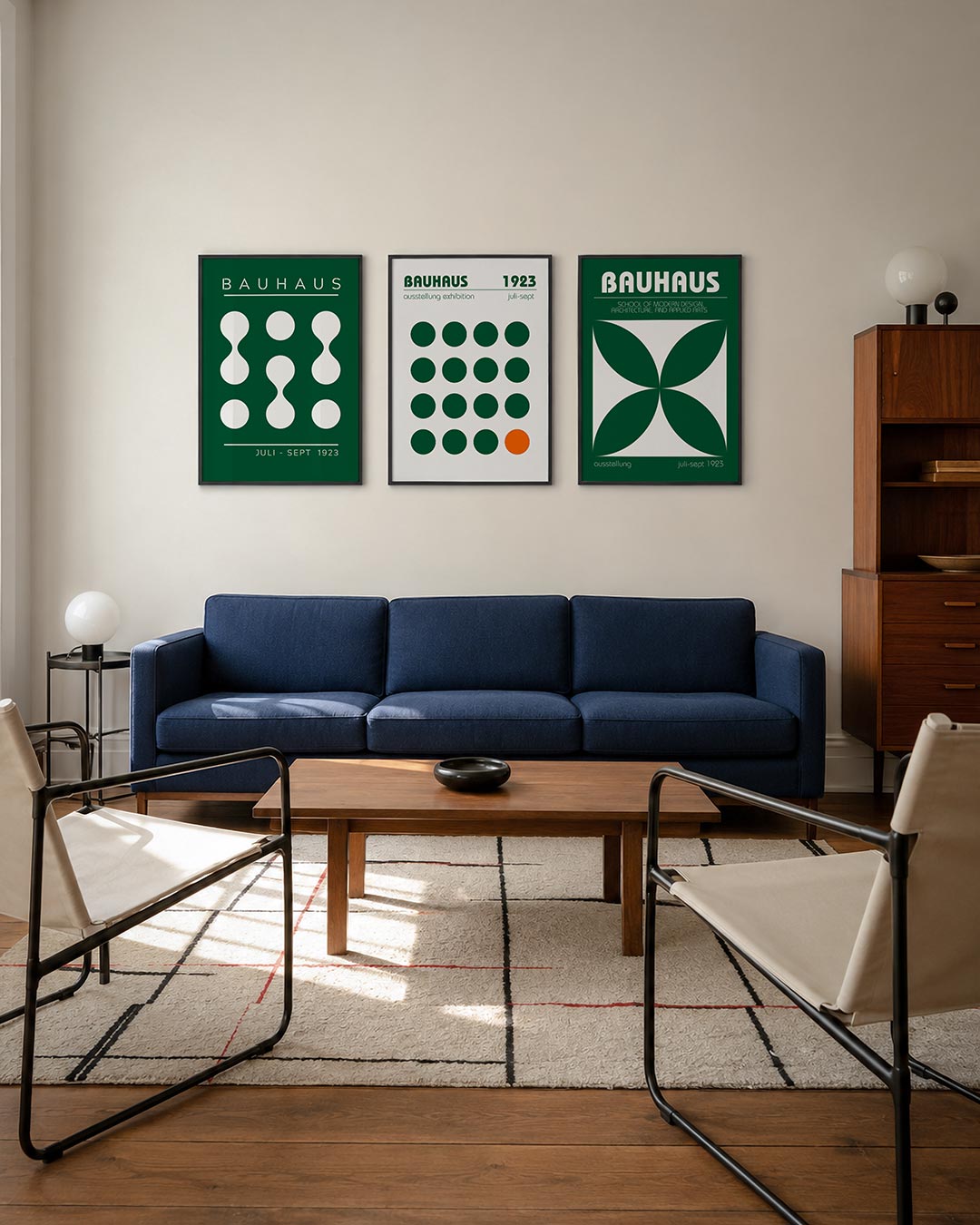 Vormen en vlakken driedelige posterset – deze posterset in drie delen toont een ritmisch spel van witte cirkels en