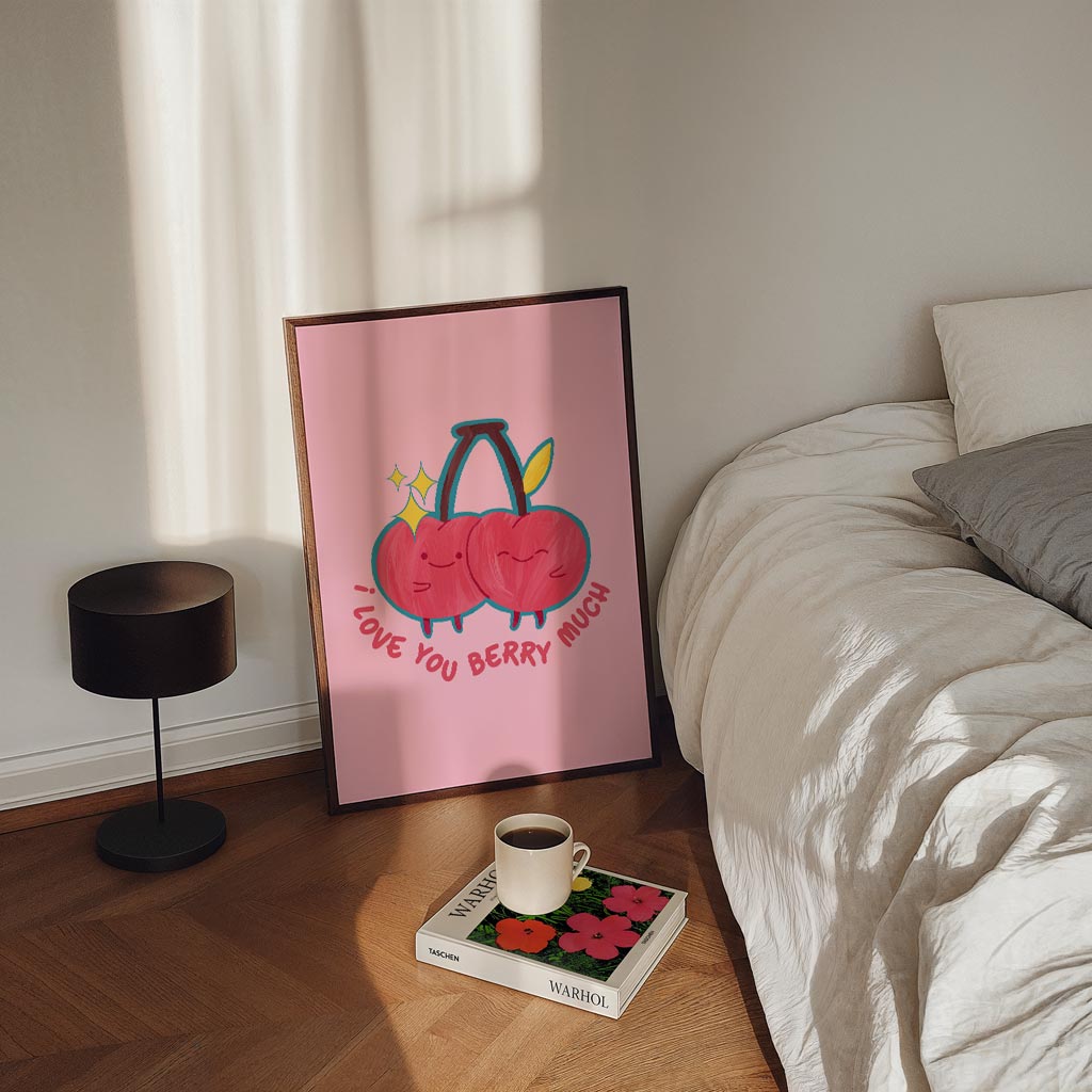 Schattige Kersen Liefdesposter – staande zomer wanddecoratie van WallArtistic