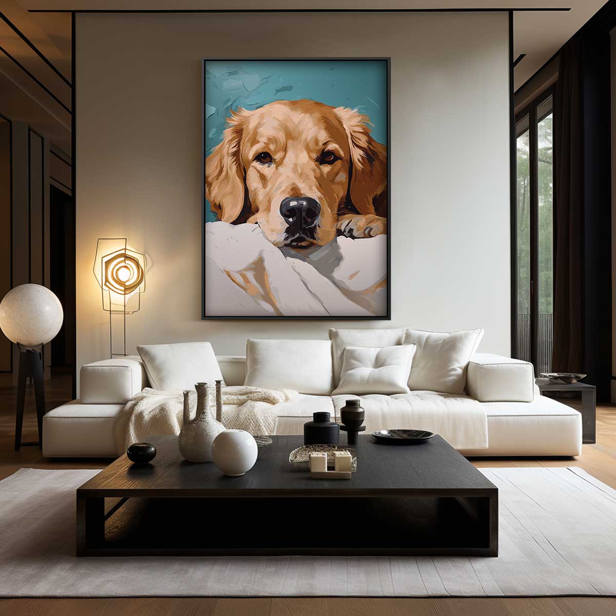 Sfeervol Hondenschilderij – kunstwerk met zwarte baklijst