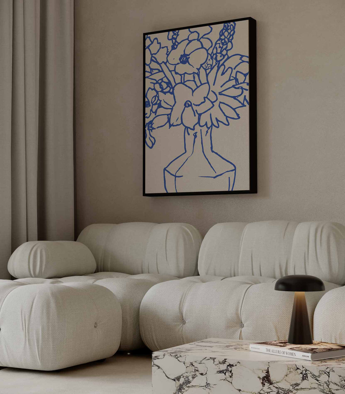 Blaauw Lijnenspel Bloemen – modern portret kunstwerk van WallArtistic