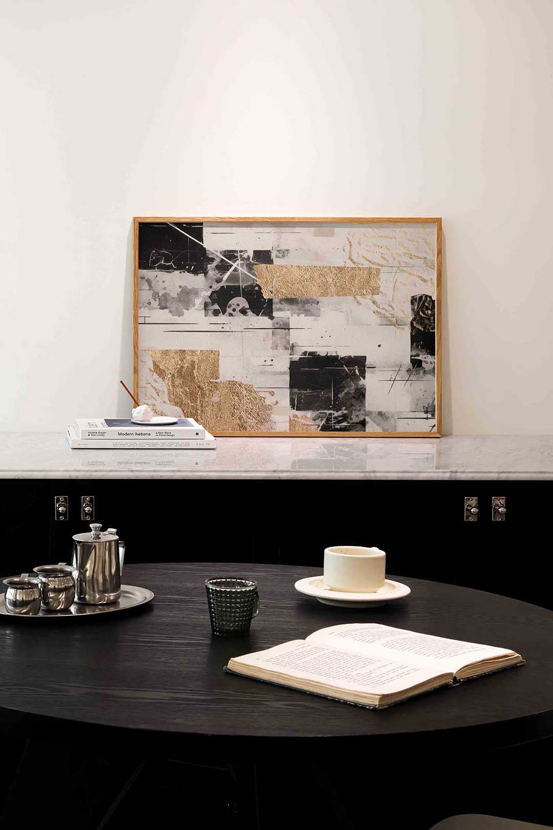 Abstracte vormen en goud – abstracte poster in liggend formaat