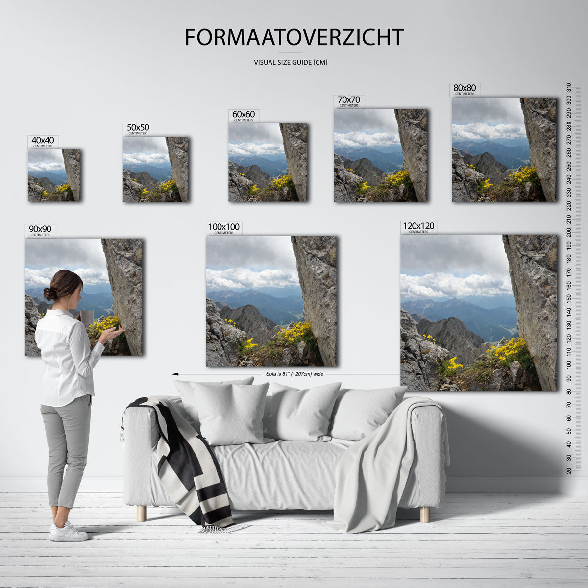 Berglandschap met bloemen poster – sfeerbeeld – deze poster toont een indrukwekkend berglandschap met ruige rotsen en