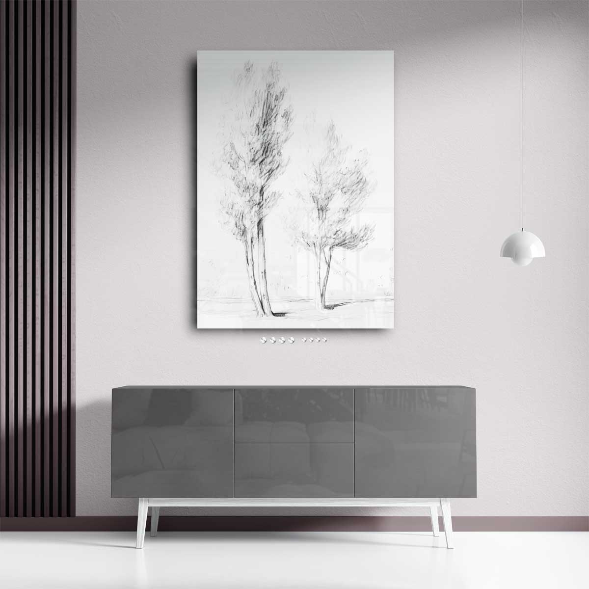 Zachte Potlood Schets van Bomen – staand kunstwerk voor modern interieur