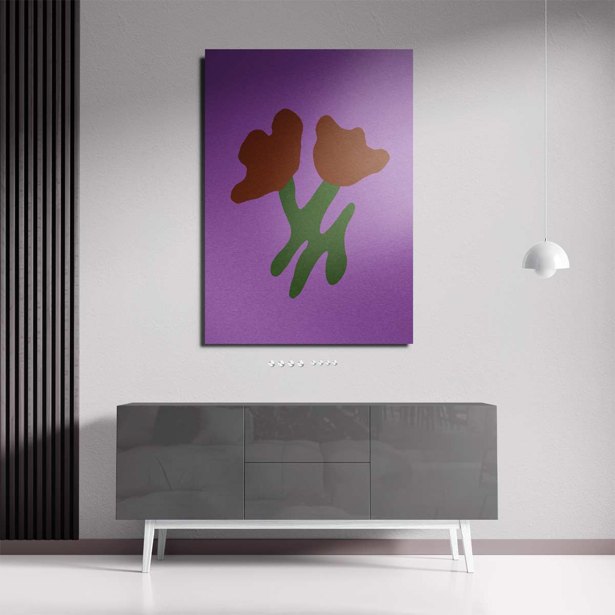 Simpele Bloemenschikking op Paarse Achtergrond – plexiglas kunstwerk als wanddecoratie