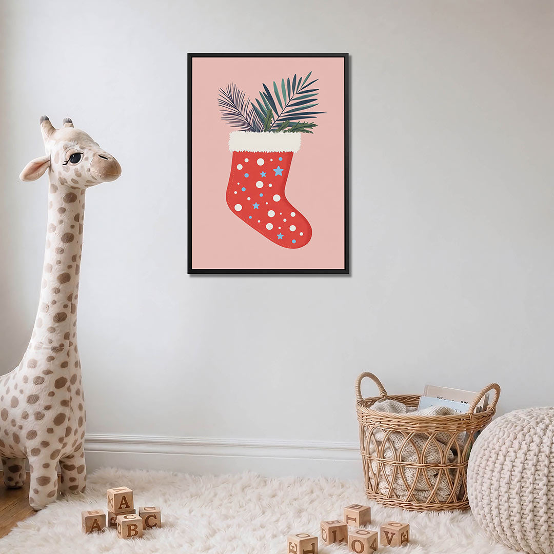 Speelse kerstsok – moderne staande wandkunst