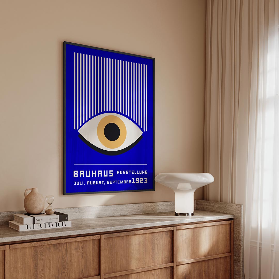 Oog en lijnen – geometrische Bauhaus poster in staand formaat