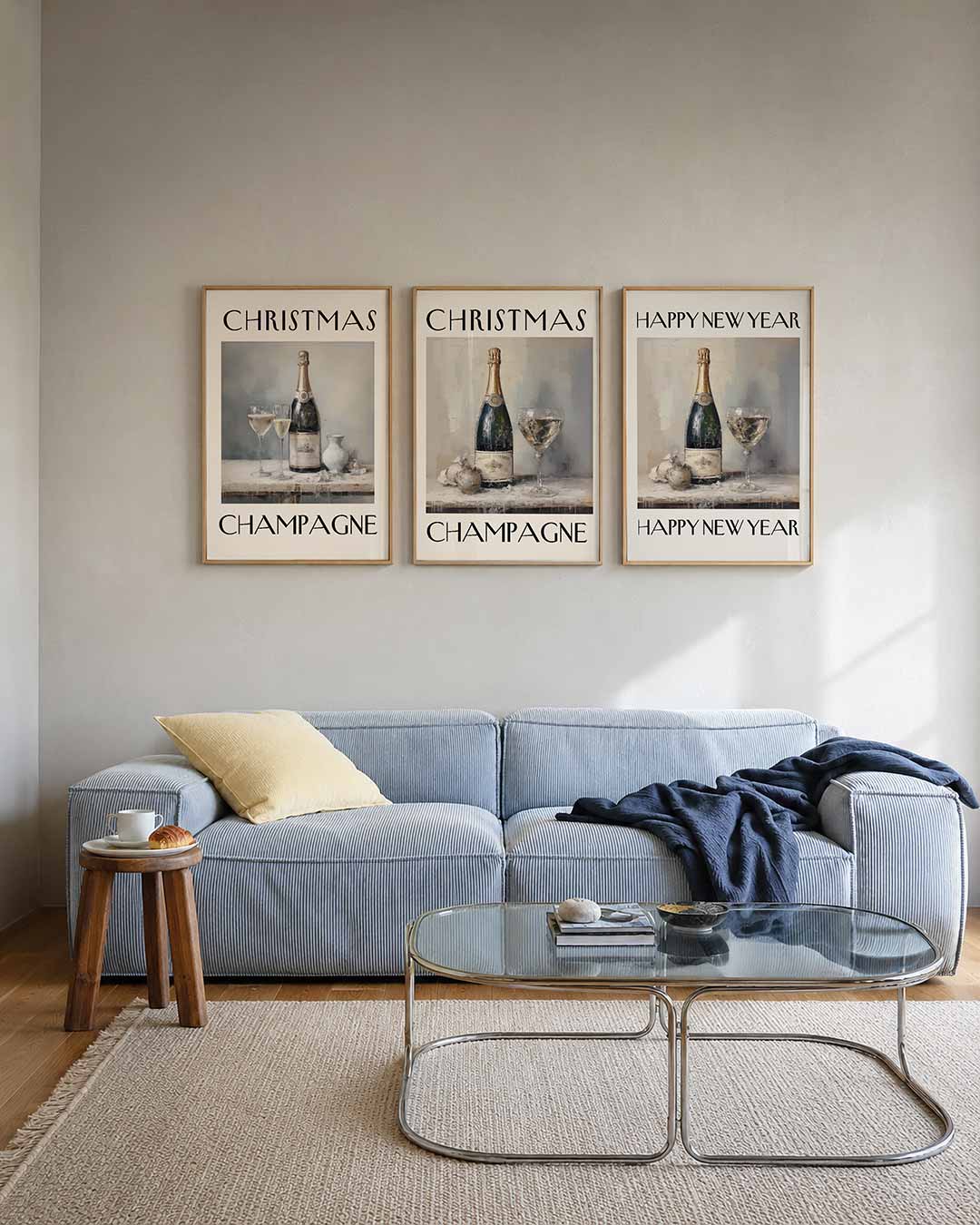 Feestelijke bubbels – een fles champagne en glazen op een tafel, omringd door zachte tinten en – weergave 2