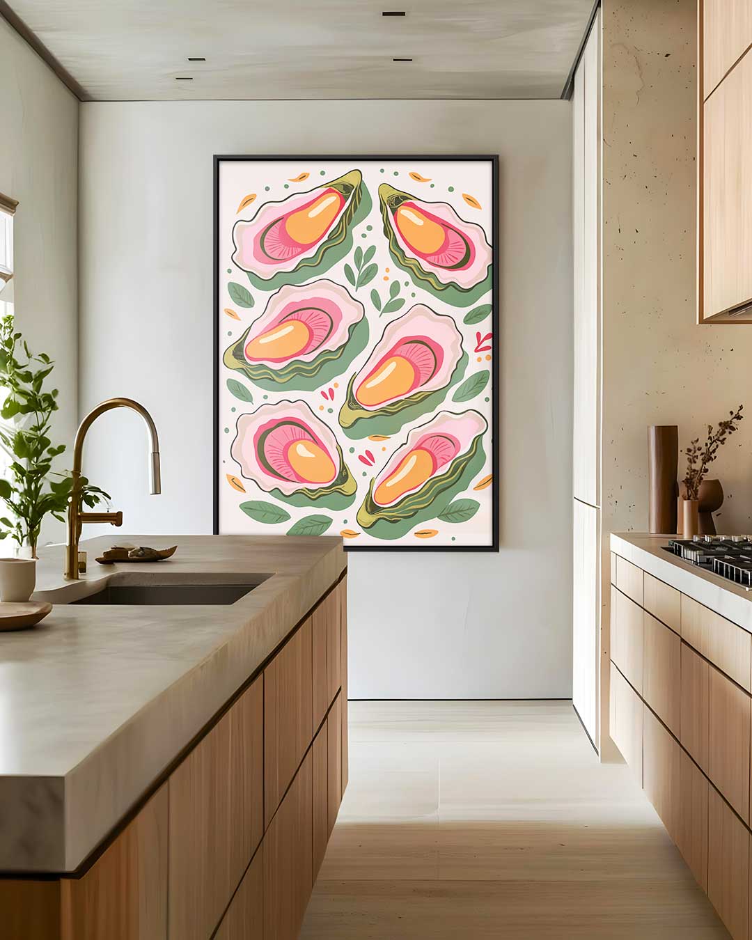 Vrolijke Oester Illustratie – staand kunstwerk voor modern interieur