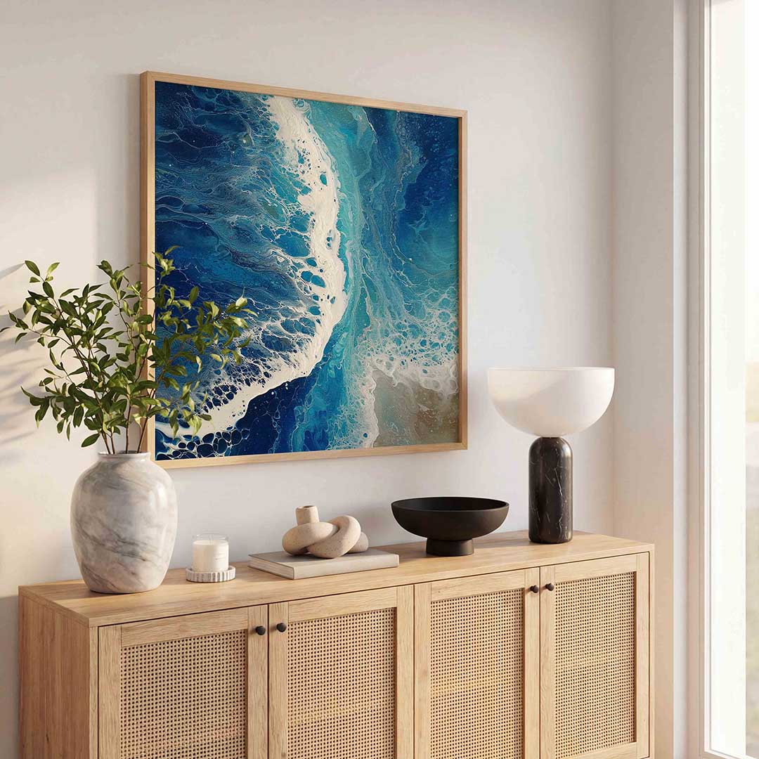 Golvende blauwe texturen – abstracte wandkunst als vierkante poster