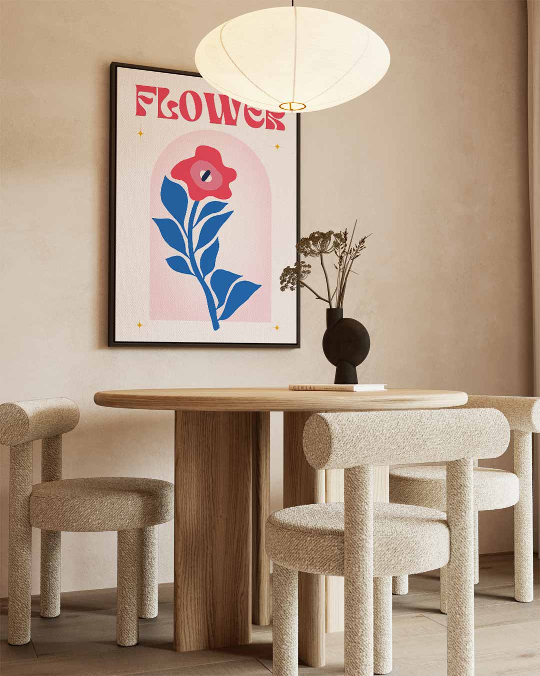 Retro Bloemenposter – staande wandkunst voor woonkamer of interieur