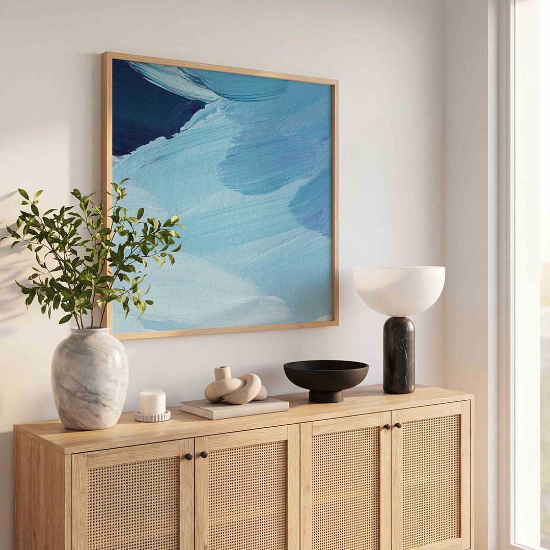 Blauwe penseelstreken – schilderkunst als moderne vierkante poster