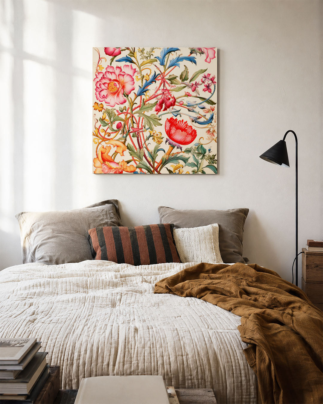Bloemrijke fantasie kunstwerk – detailweergave – dit kunstwerk toont een weelderige compositie van kleurrijke bloemen en
