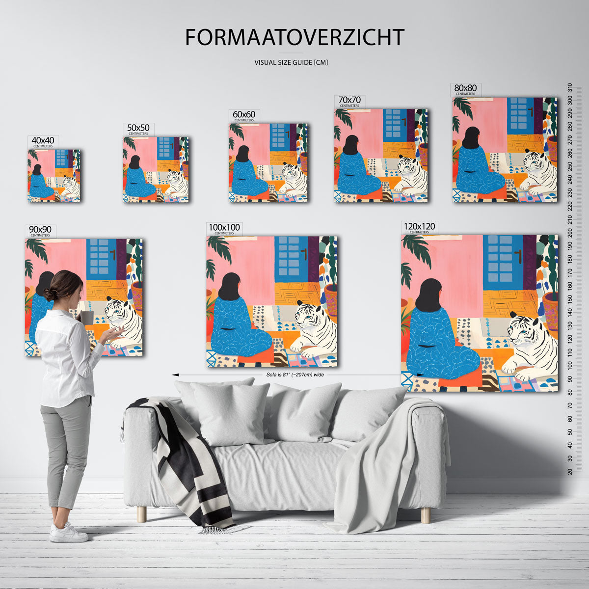 Vrouw en tijger – vierkante muurposter voor een modern interieur